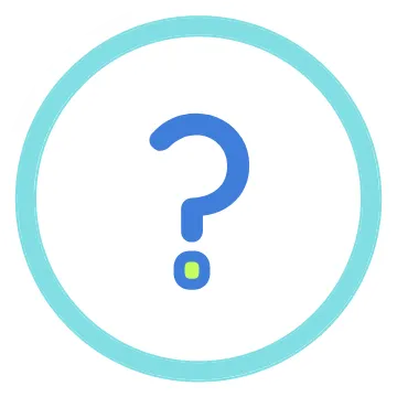 Question mark icon in blue with a small green dot inside a teal circle